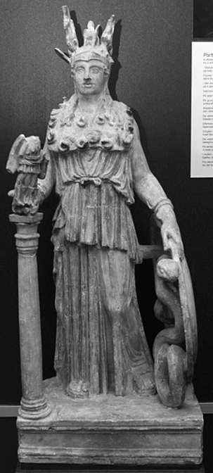 Athena Parthenos, moulage en plâtre, 1909, Statens Museum of Kunst, Copenhague. Une copie libre (bouclier) rejetée par Fürtwangler. (Source Image : smk.dk). 